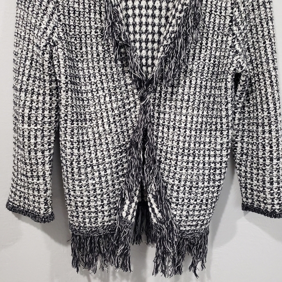 Karl Lagerfeld Black and White Open Front Blazer with Fringes Size Small - Picture 4 of 11